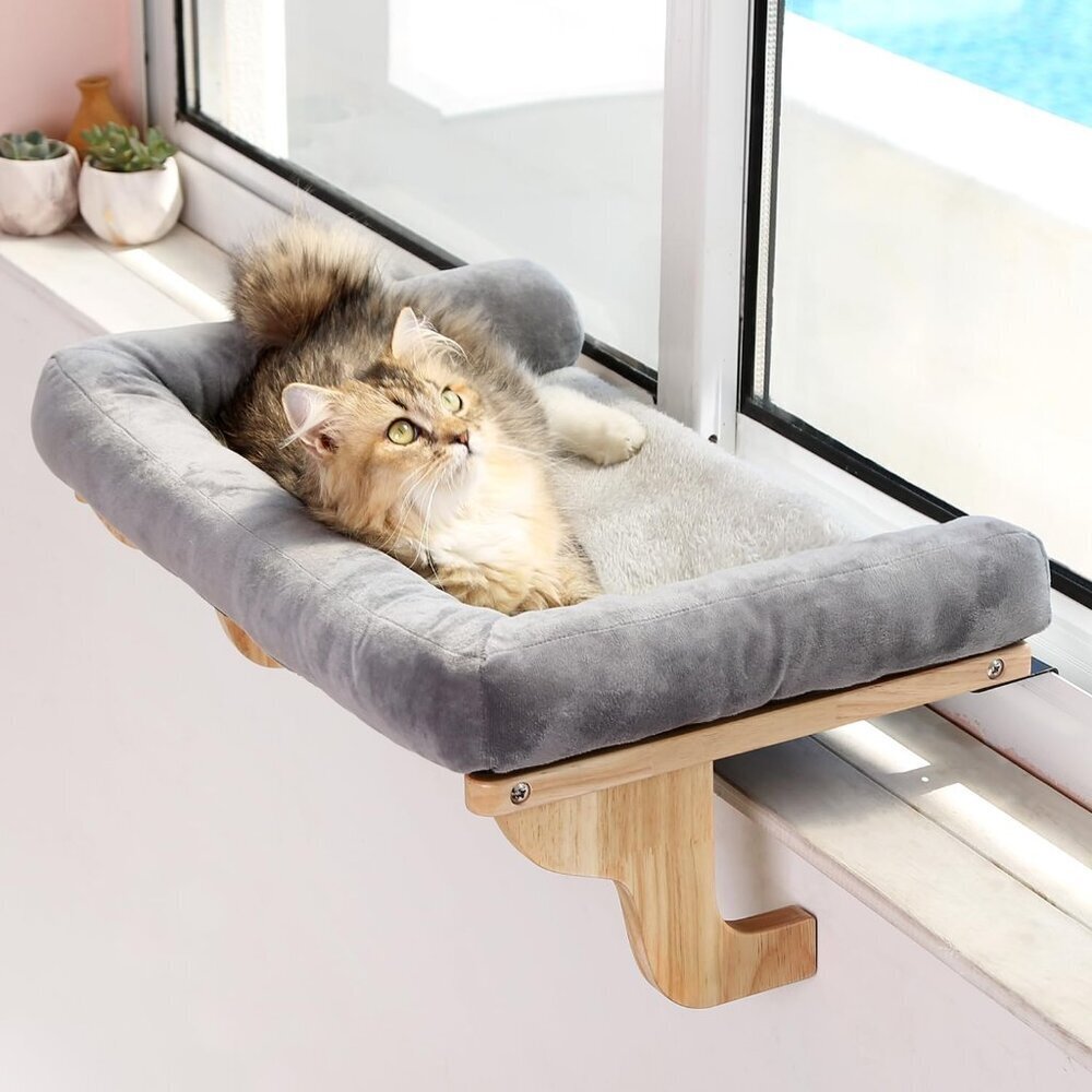 Orthopedic Cat Window Perch Hammock Sturdy Hardwood Metal Frame Large Space